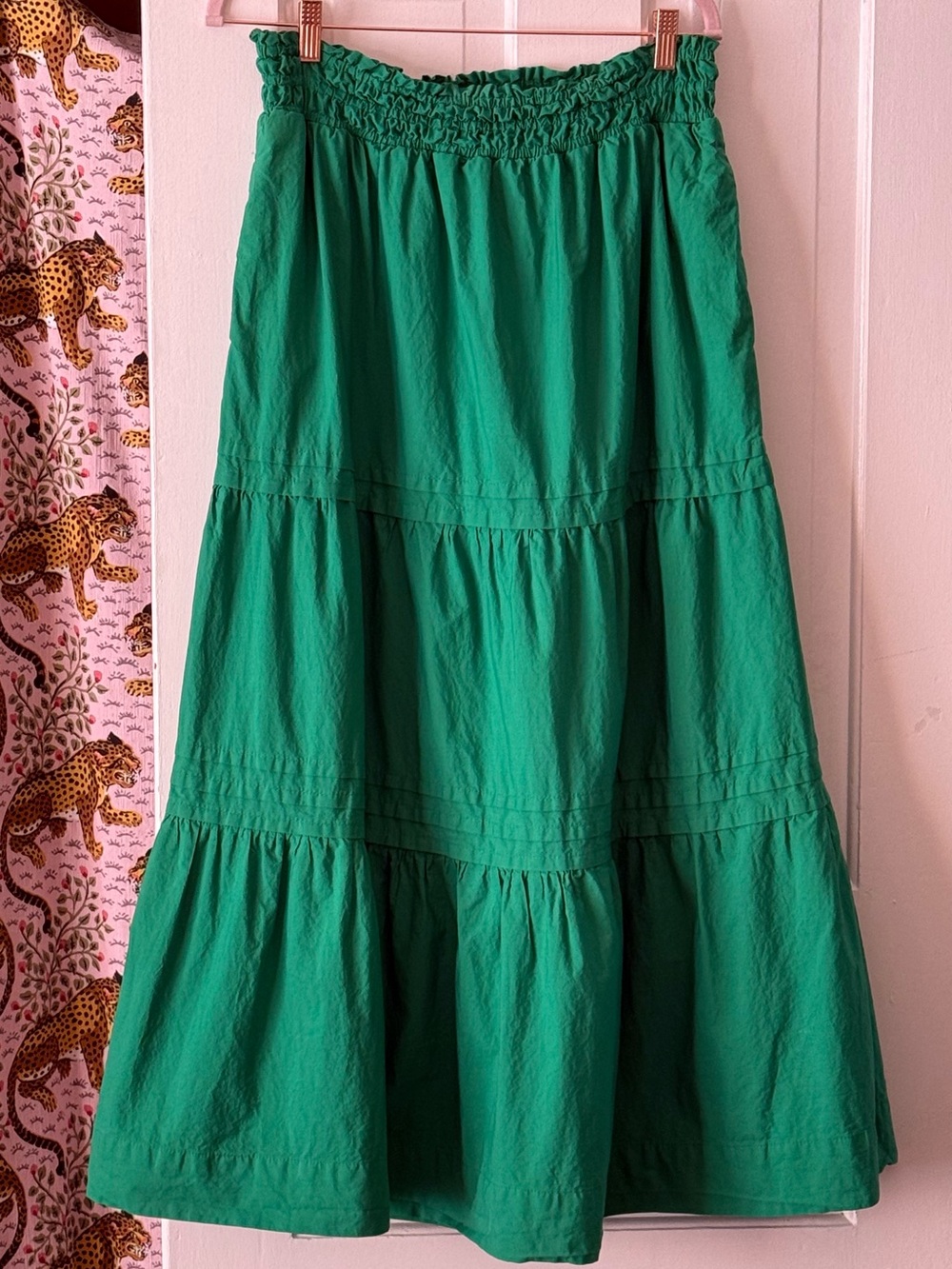 Anthropologie Emerald Green Tiered Maxi Skirt